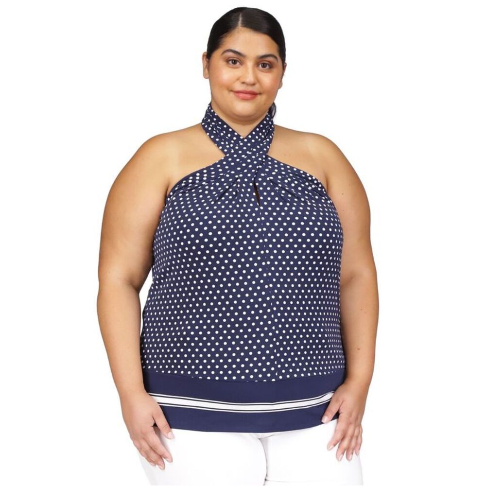 Michael Kors Womens Plus Size Dot Print Border Jersey Halter Top Shirt, NWT